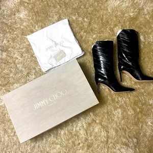 Jimmy Choo Black Boots Bergen 85 /39 ZER /211 Black Striped EEL Leather